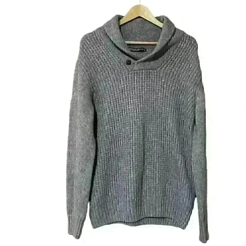 Daniele Blasi Gray Wool Blend Waffle Knit Shawl Collar Sweater Men XL Italy EUC